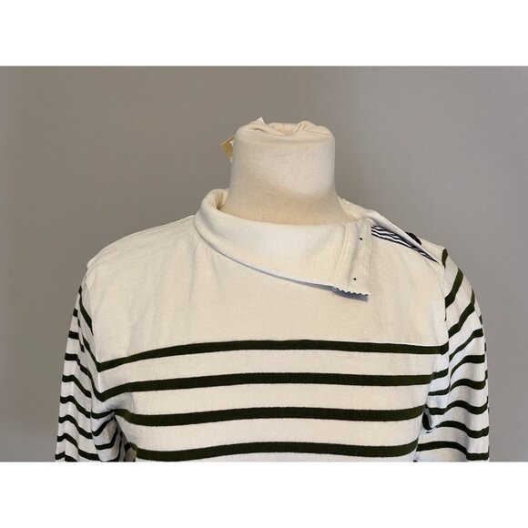 J. Crew White & Green Striped Buttoned Mock Neck Shirt, Size XS - Picture 5 of 9